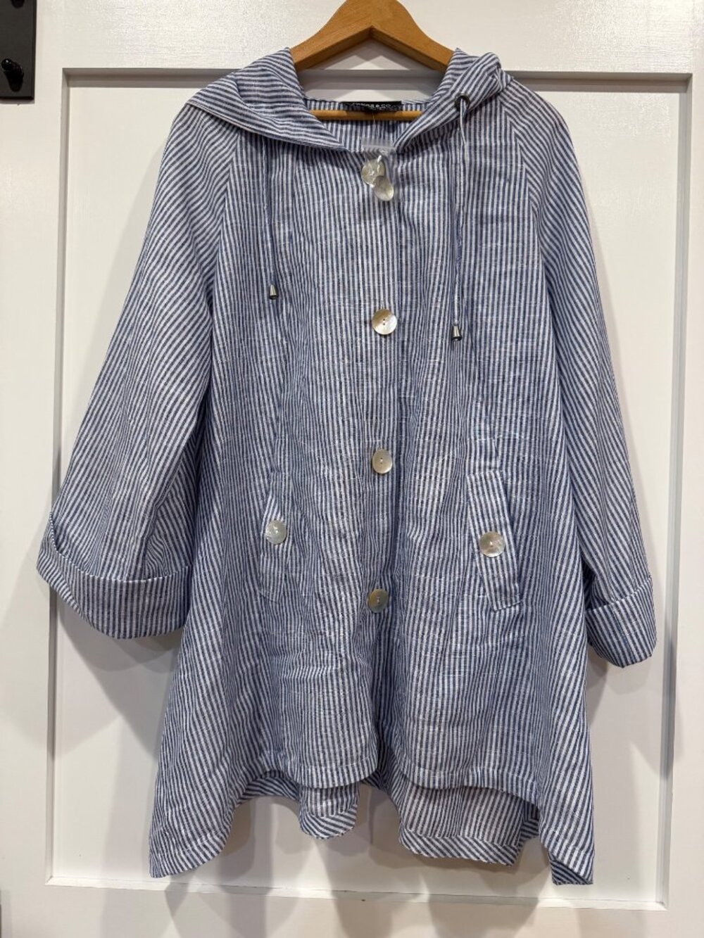Jones & Co Jones New York Striped Linen Blend Hooded Swing Jacket Size XL